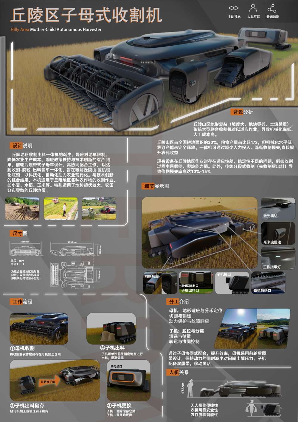丘陵区子母式收割机